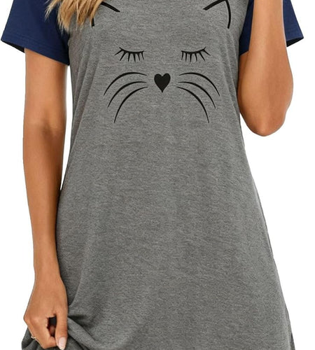 Womens Nightgowns Short Sleeve Nightshirts Printed Sleepwear Soft Sleep Shirts S-3XL