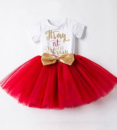 Baby Girls Newborn It'S My 1St/2Nd Birthday Cake Smash Shinny Printed Sequin Bow Tutu Princess Dress