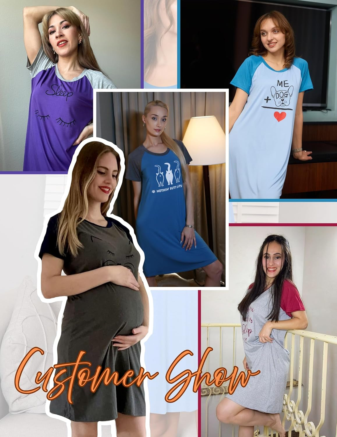 Womens Nightgowns Short Sleeve Nightshirts Printed Sleepwear Soft Sleep Shirts S-3XL