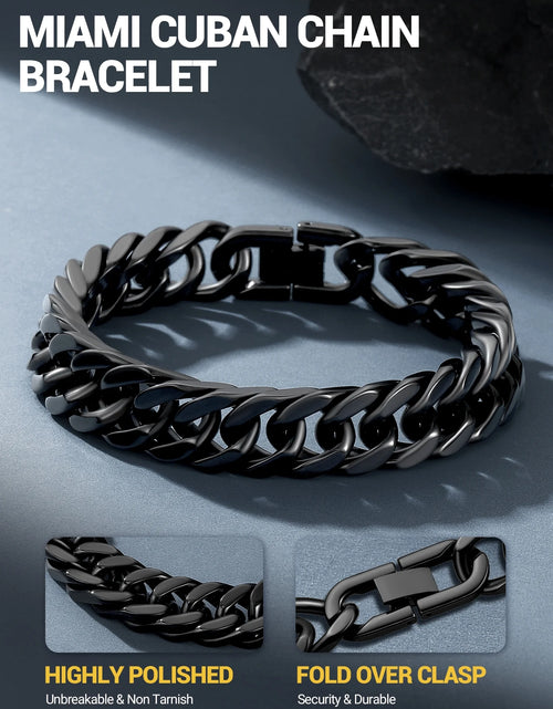Load image into Gallery viewer, 12Mm Cuban Chains Bracelets for Men Black Chunky Stainless Steel Franco Link Bracelet Father Day Hand Bracelet Jewelry Birthday Valentine Graduation Gifts 7.5 Inch
