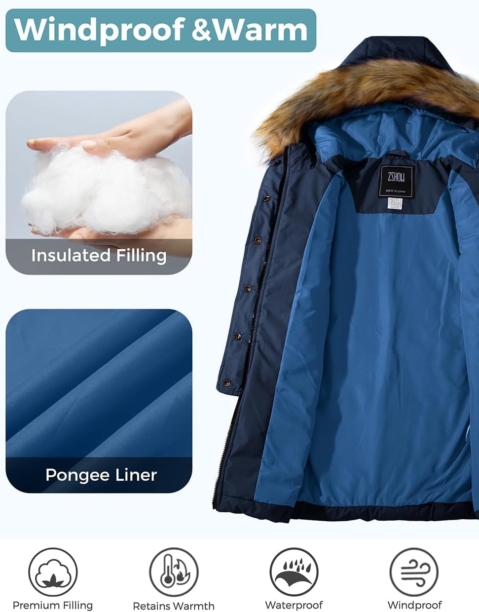 Girls' Long Winter Coat Parka Water Resistant Warm Puffer Jacket