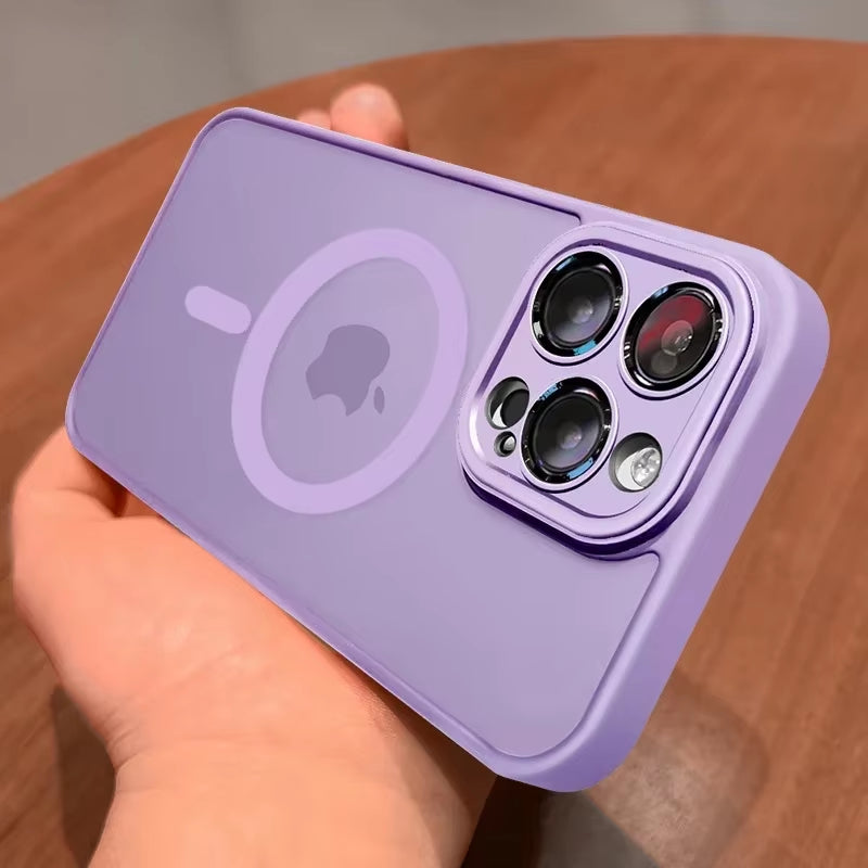 Magnetic Luxury Lens Protector Matte Translucent Case for Iphone 17 16 15 14 13 12 11 Pro Max for Magsafe Wireless Charger Cover
