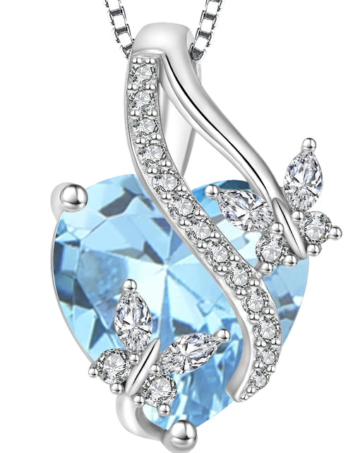 Load image into Gallery viewer, Infinite Heart Pendant Sterling Silver Butterfly Necklace for Women Jewelry Gift with Birthstone March Created Aquamarine
