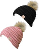 2 Pack - Black  Indi Pink Faux Fur Pom